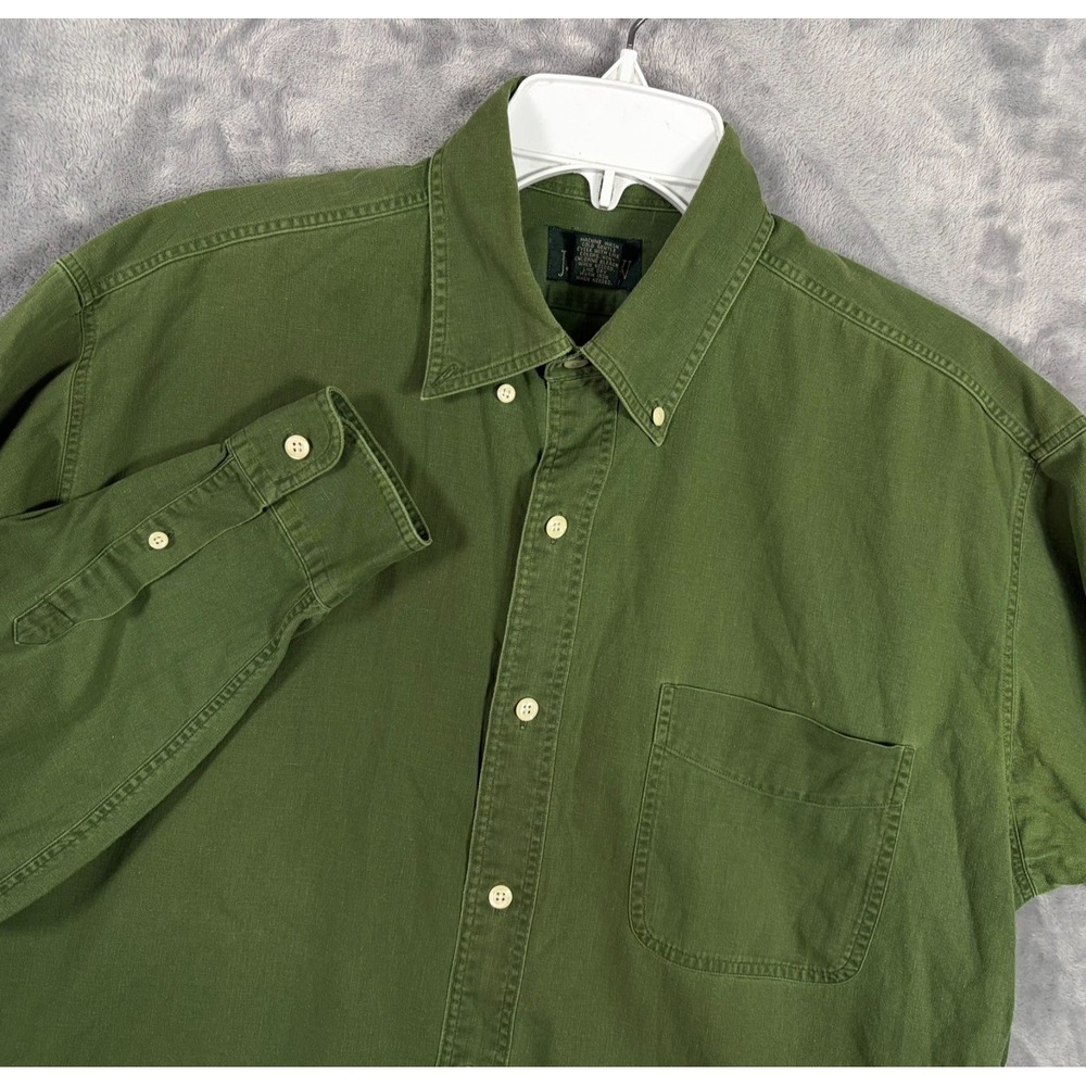 Vintage J Crew Oarsman Button Down Shirt Mens Medium Green Hong Kong Long Sleeve